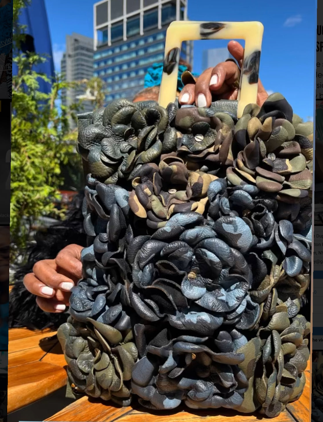 THE WINSOME CAMO PRINT LEATHER 3D FLORAL TOTE BAG
