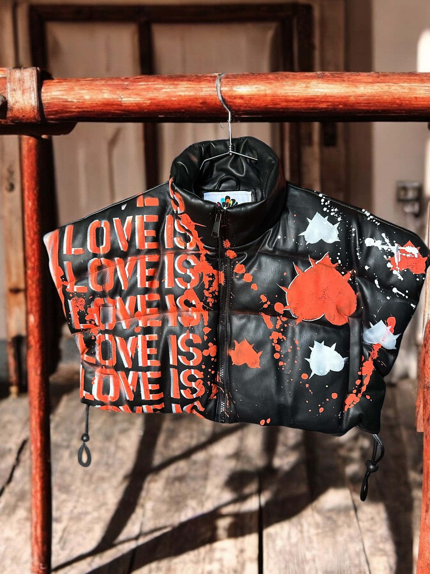 The Love Puffer Cropped Vest Collab Black Multi