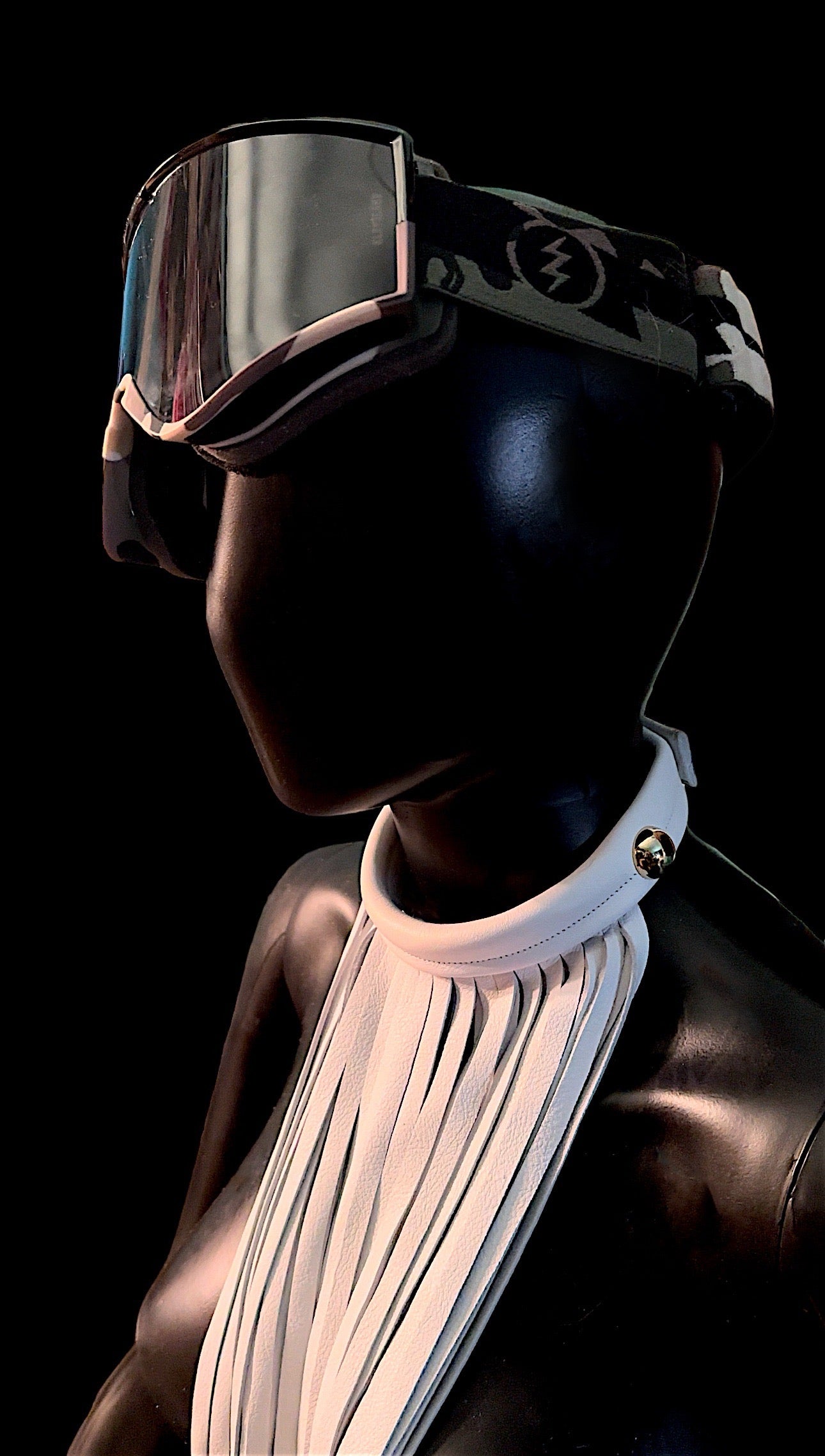 ROCKSTAR “winter white” LEATHER Fringe Statement Choker