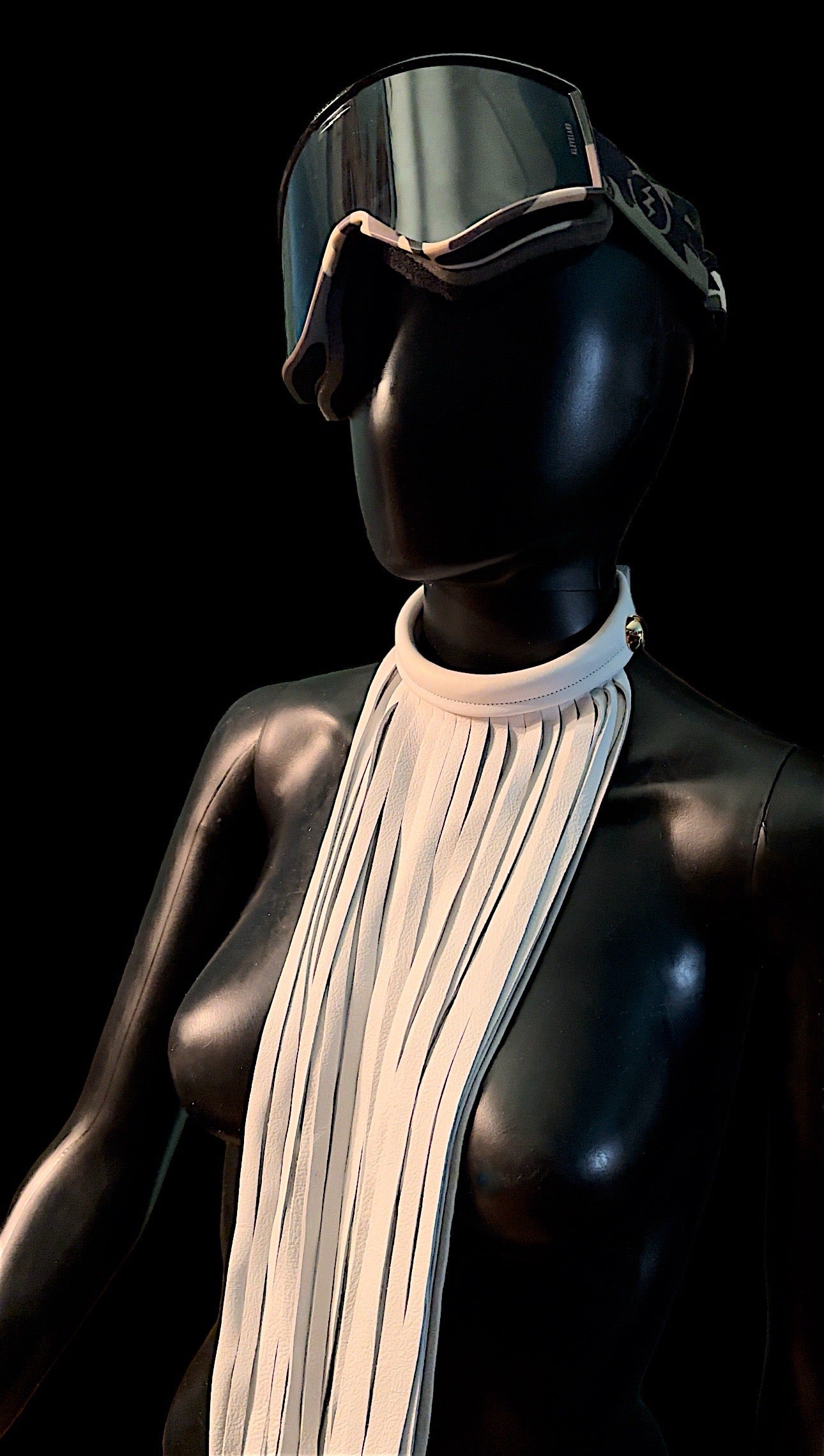 ROCKSTAR “winter white” LEATHER Fringe Statement Choker