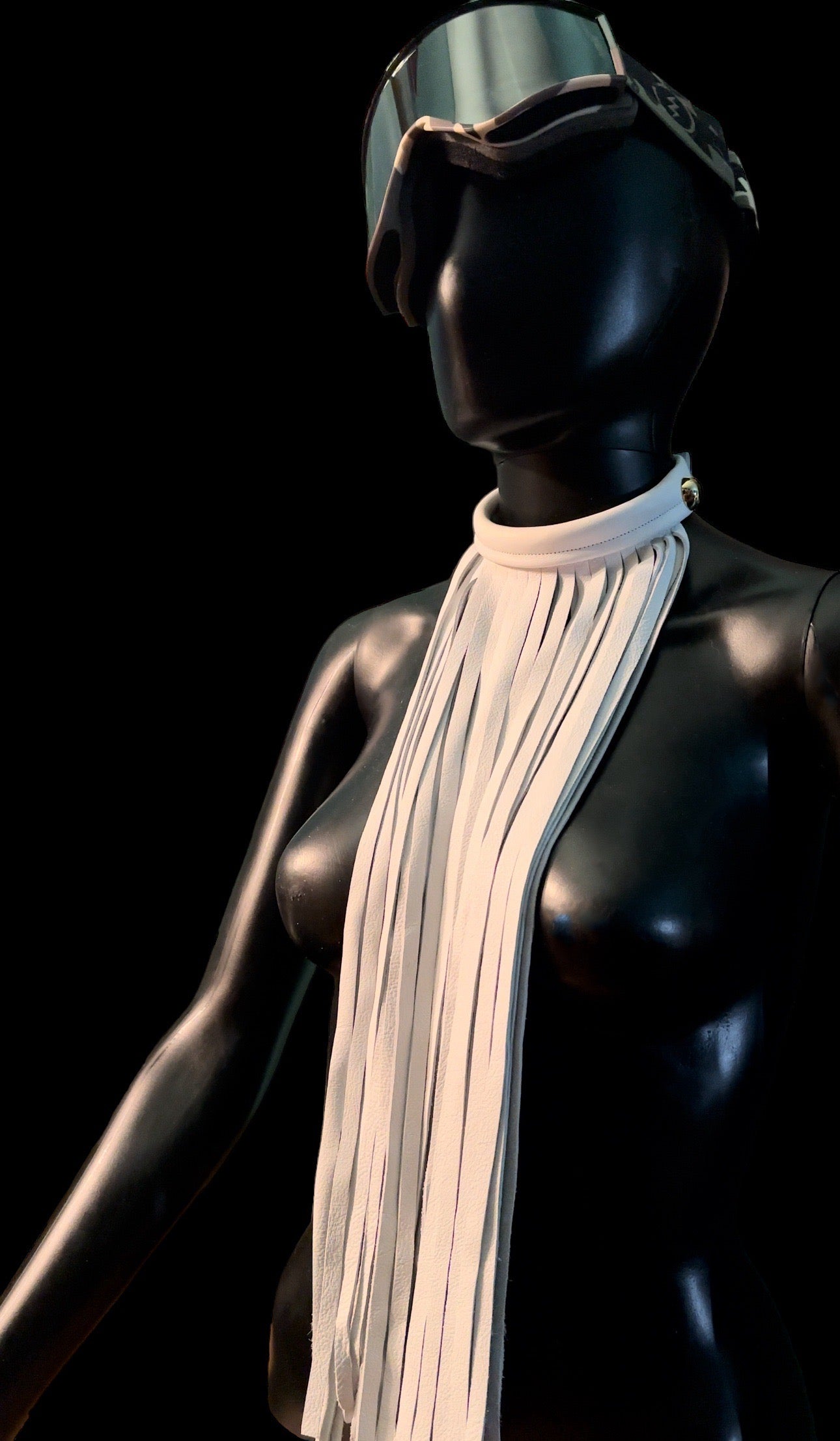 ROCKSTAR “winter white” LEATHER Fringe Statement Choker