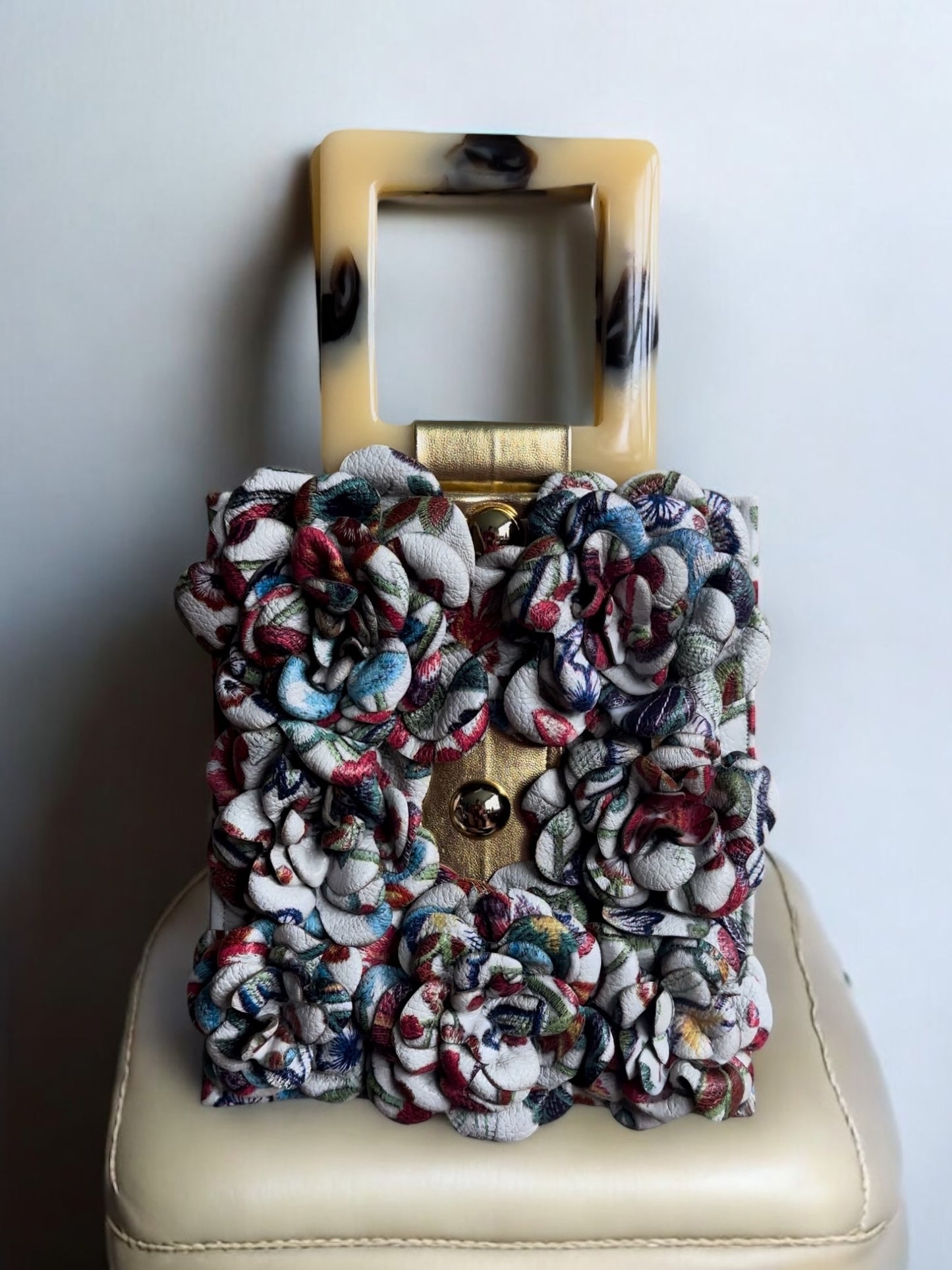 The Spring Fling “Charlotte” White Multi Color Floral Leather Mini Tote