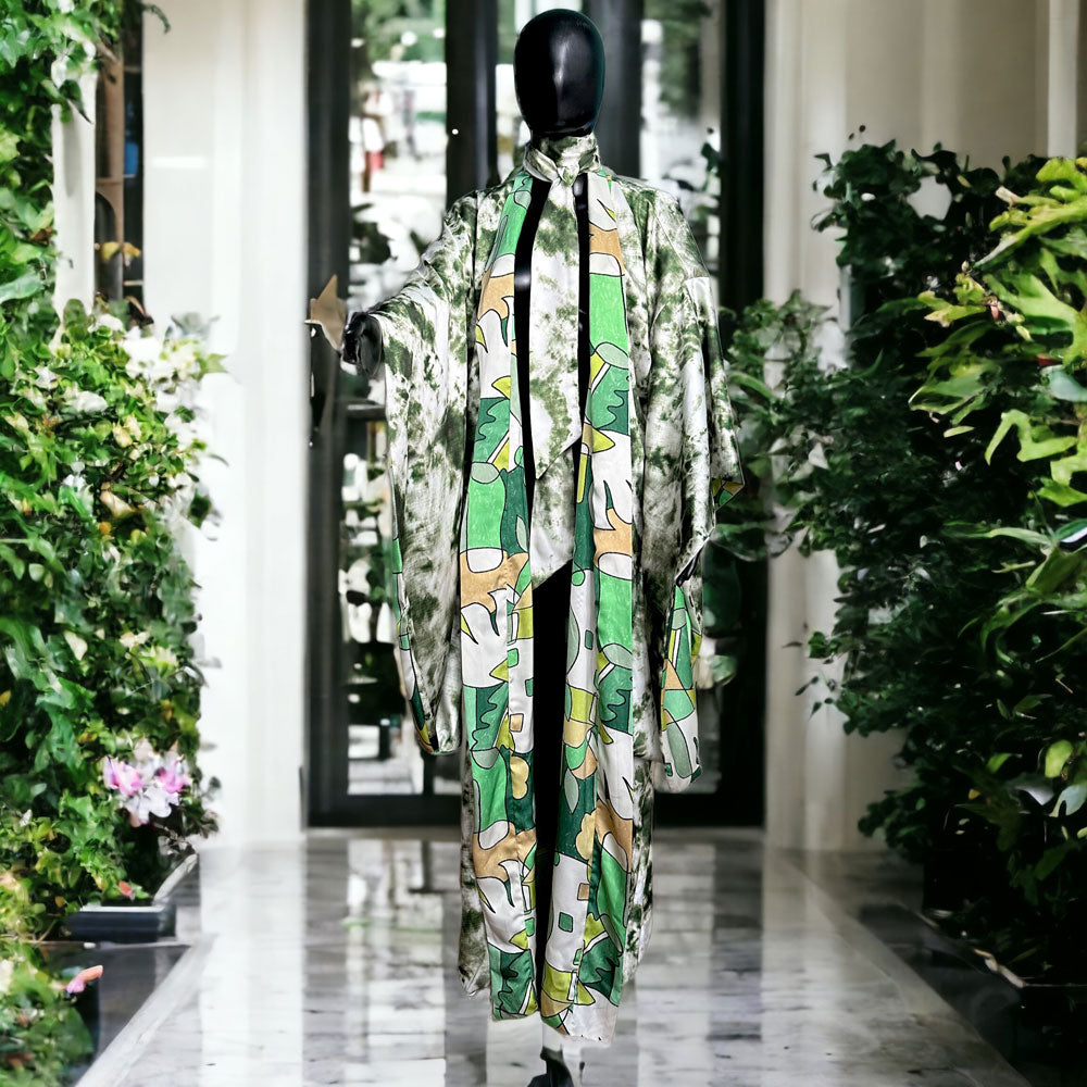 Abstract Green and Tie Dye Reversible Kimono