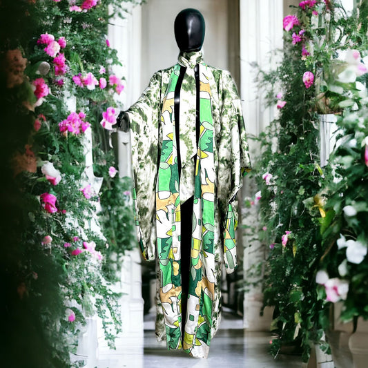 Abstract Green and Tie Dye Reversible Kimono