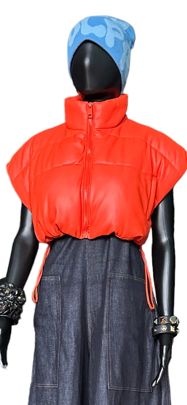 SUPER CROPPED PU LEATHER VEST in Orange