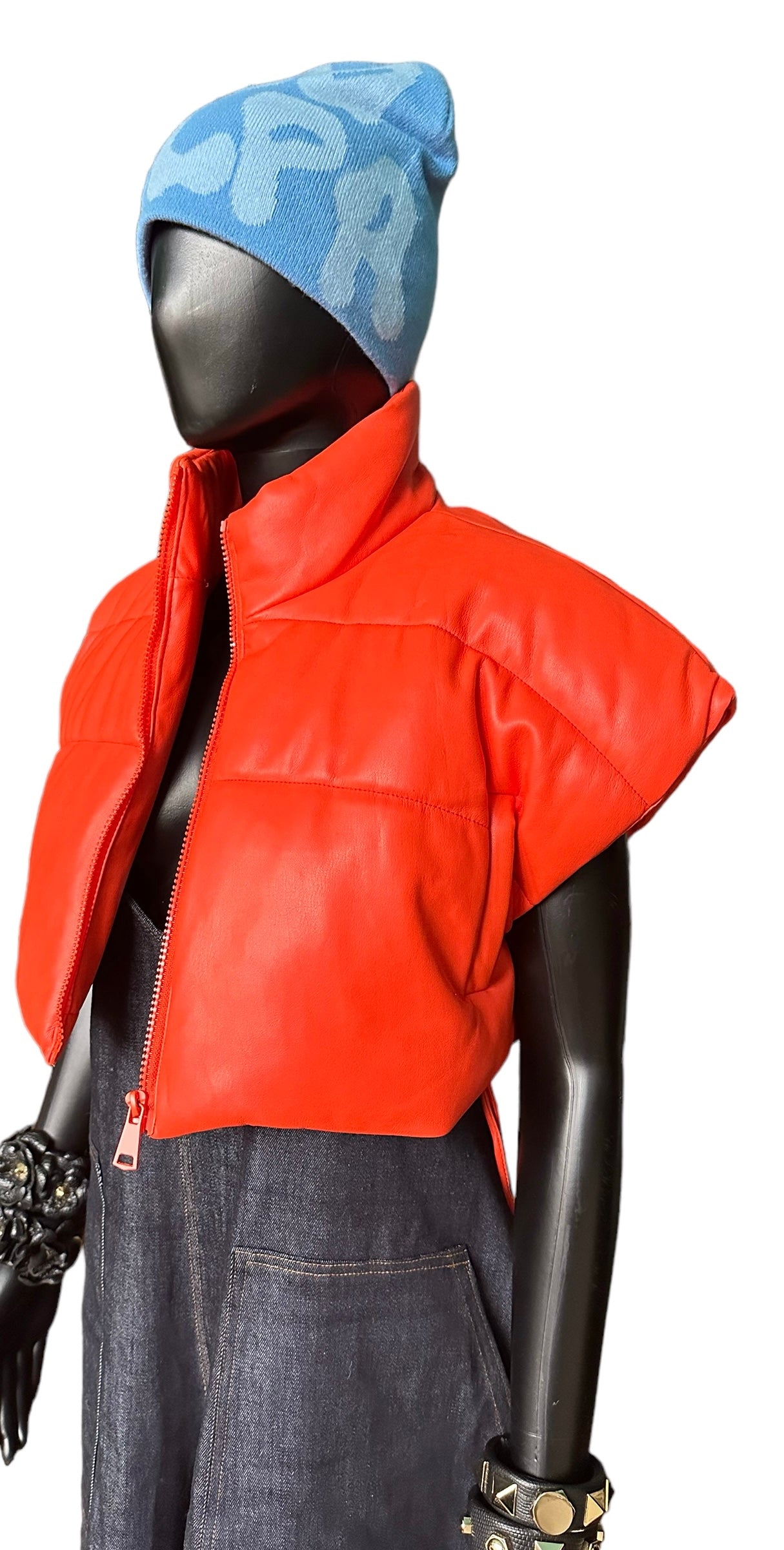 SUPER CROPPED PU LEATHER VEST in Orange