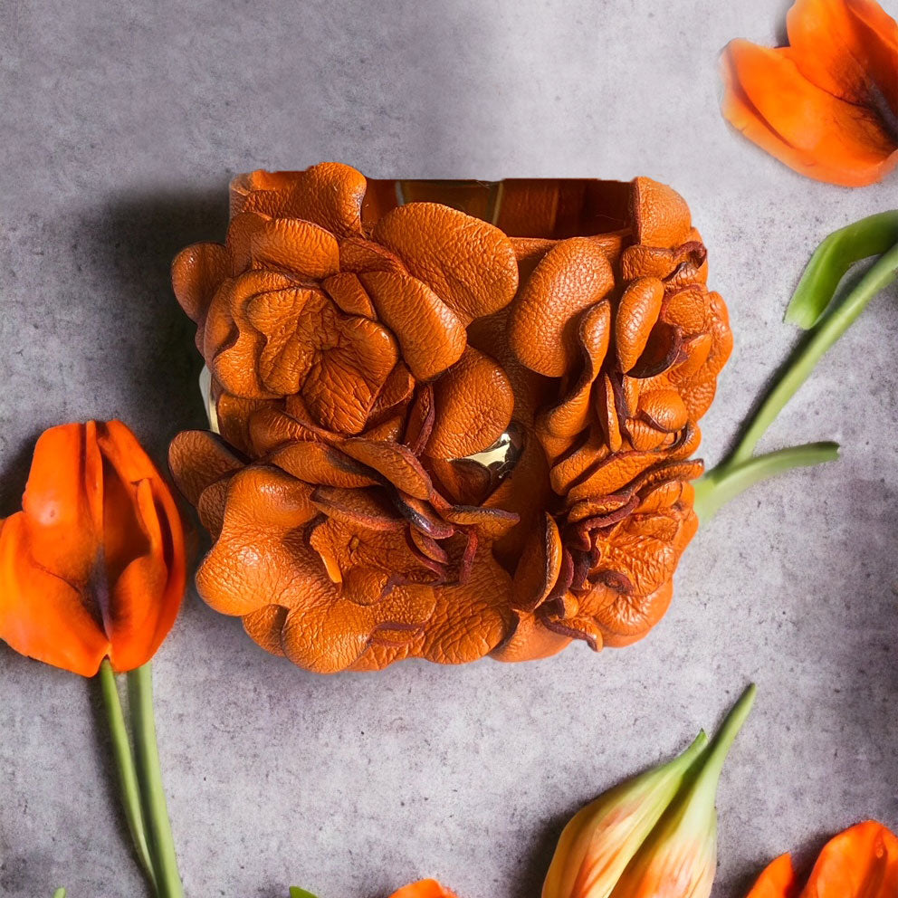 Love Edition Leather Cuff in Hermès Orange (Pair)