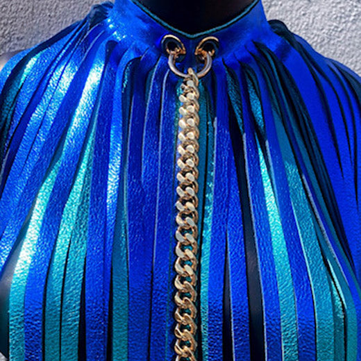 Statement Fringe Leather Choker - Electric Collection in Blue