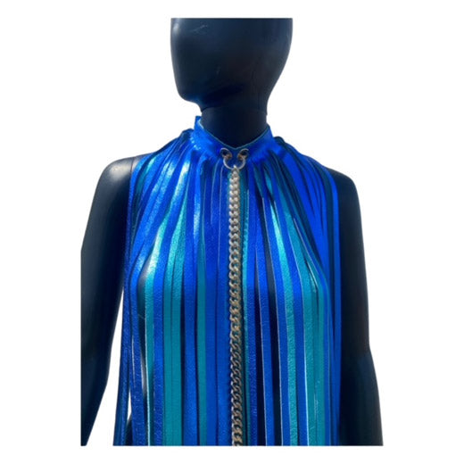 Statement Fringe Leather Choker - Electric Collection in Blue